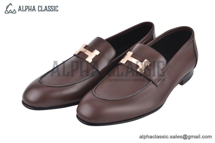 Hermes Paris Dark Brown Leather Loafer