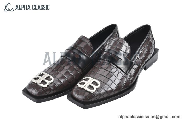 Balenciaga Dark Brown Waxed Paterned Leather Loafer