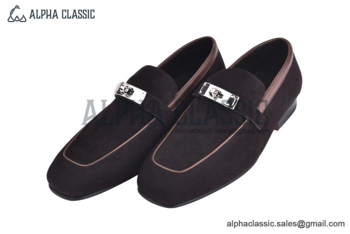Hermes Karl Dark Brown Suede Leather Loafer
