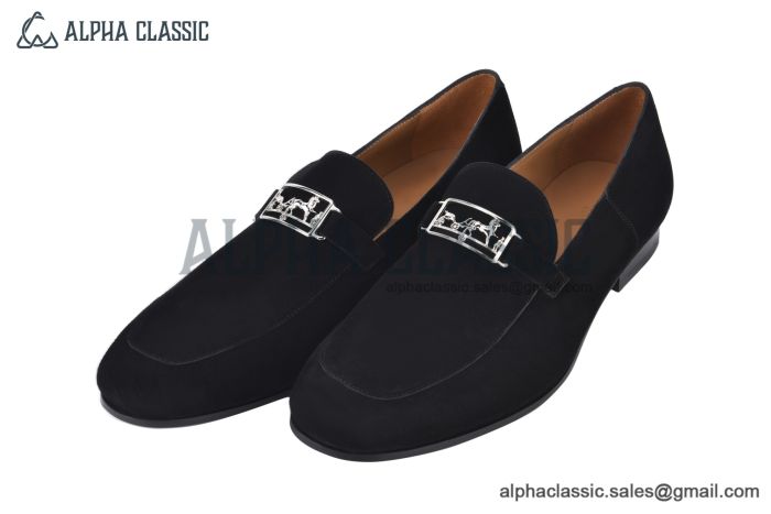 Hermes Tenor Black Suede Leather Loafer