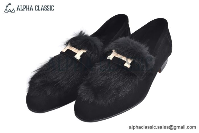 Hermes Honore Black Suede Leather with Hair Details