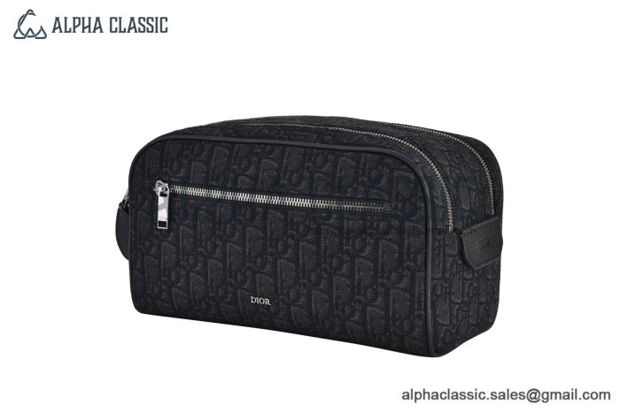 Dior Toiletry Bag Black Oblique Jacquard with Black Grained Calfskin
