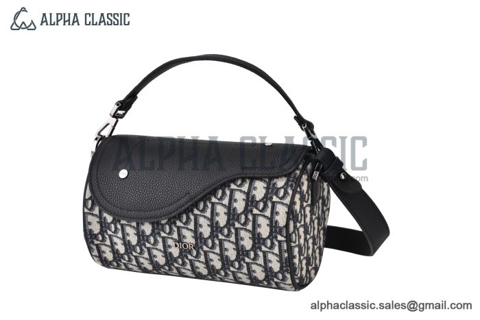 Dior Mini Roller Bag Beige & Black Oblique Jacquard with Black Grained Calfskin 