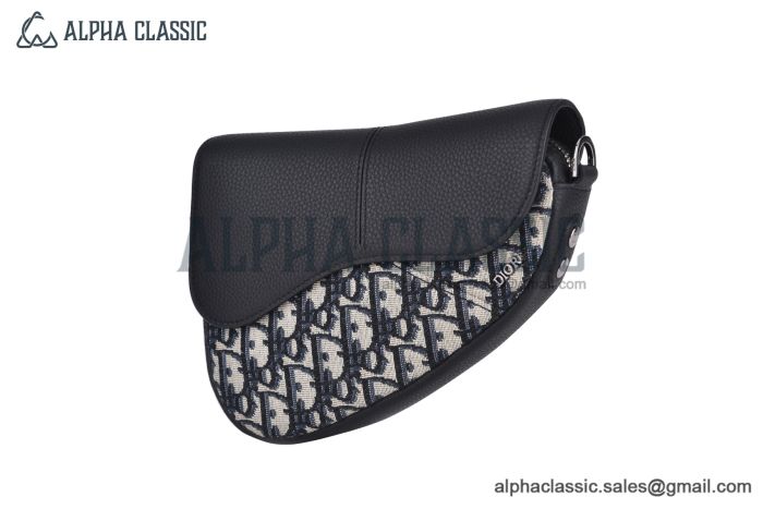 Dior Mini Saddle Bag Beige & Black Oblique Jacquard with Black Grained Calfskin