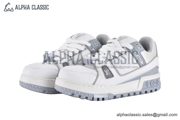 LV Trainer Maxi Sneaker Grained Leather Grey & White 1ACPPP