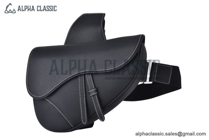 Dior Saddle Bag Black Grained Calfskin White Stiches