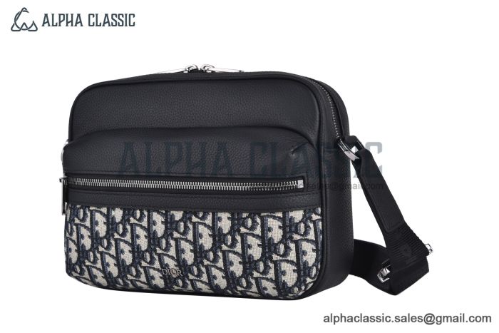 Dior Rider 2.0 Zipped Messenger Bag Beige & Black Oblique Jacquard with Black Grained Calfskin