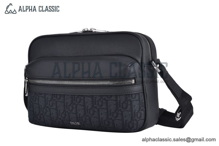 Dior Rider 2.0 Zipped Messenger Bag Black Oblique Jacquard with Black Grained Calfskin