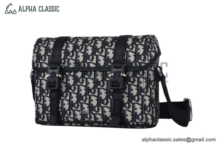 Dior Hit the Road Messenger Bag with Flap Beige & Black Oblique Jacquard with Black Grained Calfskin