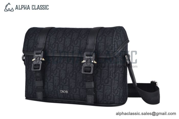 Dior Hit the Road Messenger Bag with Flap Black Oblique Jacquard and Black Grained Calfskin