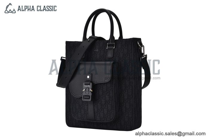 Dior Saddle Tote Bag Black Oblique Jacquard with Grained Calfskin