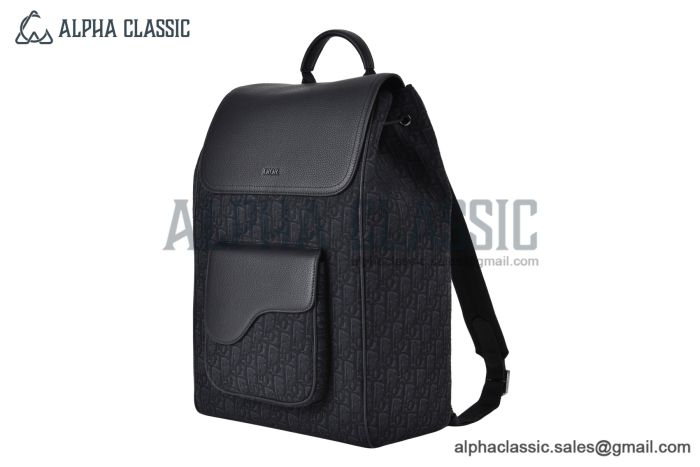 Dior Saddle Backpack Black Oblique Jacquard with Black Grained Calfskin