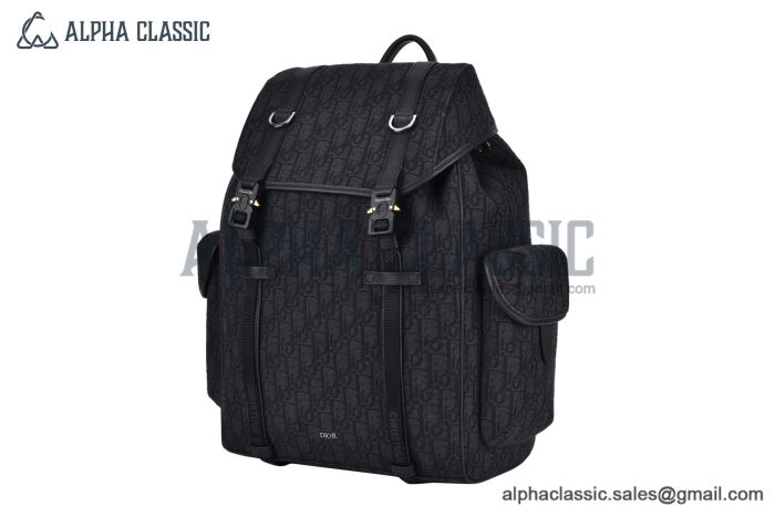 Dior Hit the Road Backpack with Flap Black Oblique Jacquard with Black Grained Calfskin