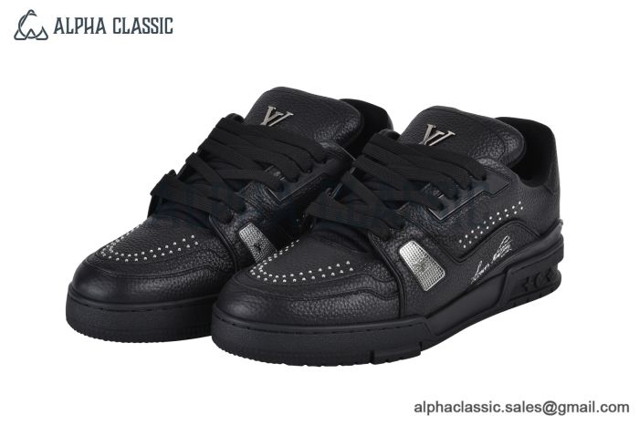 LV Trainer Sneaker Grained Leather Black 1ADDCM