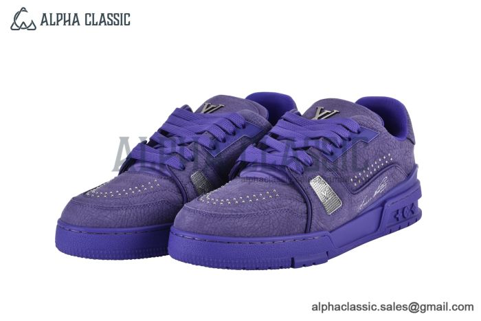 LV Trainer Sneaker Grained Nubuck Buffalo Purple Leather 1ADHAR
