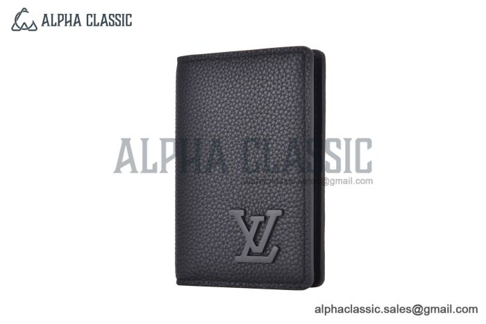 LV Pocket Organizer Wallet Black Aerogram Leather M69979