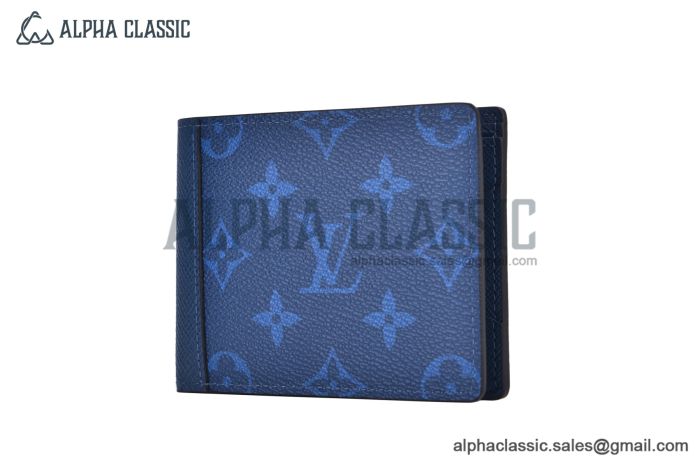 LV Multiple Wallet Blue Taiga Leather & Monogram Pacific Canvas M30299