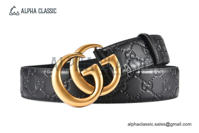 Gucci GG Marmont Embossed Leather Belt Black Leather With Rose Gold Double G Buckle