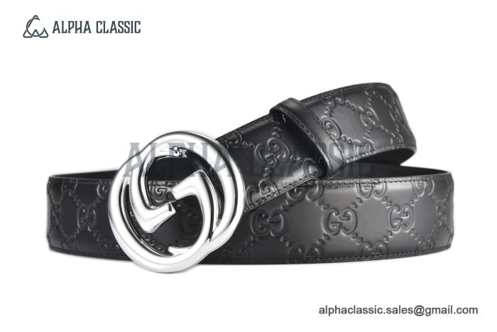 Gucci GG Marmont Embossed Leather Belt Black Leather With Stainless Steel Interlocking G Buckle