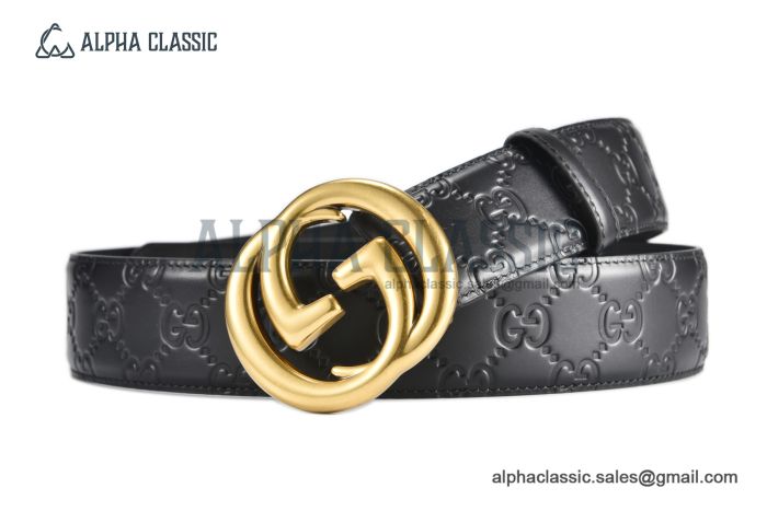 Gucci GG Marmont Embossed Leather Belt Black Leather With Rose Gold Interlocking G Buckle