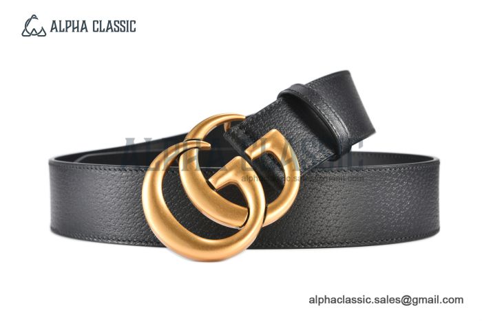 Gucci Wide Leather Belt with Rose Gold Double G Buckle