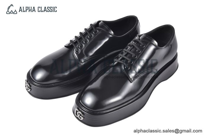 Dolce & Gabbana Michelangelo Brushed Black Calfskin Derby shoes with DG logo