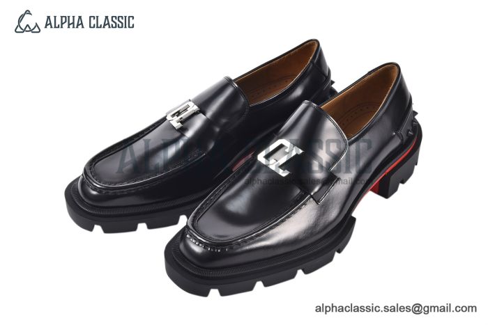 Christian Louboutin Varsimoc Black Calfskin Loafers with CL logo