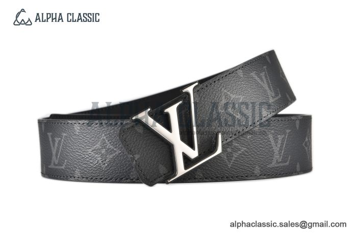 LV Initiales 40MM Reversible Belt Black Monogram Canvas and Calf Leather with Gray Steel Iconic LV Initiales Buckle