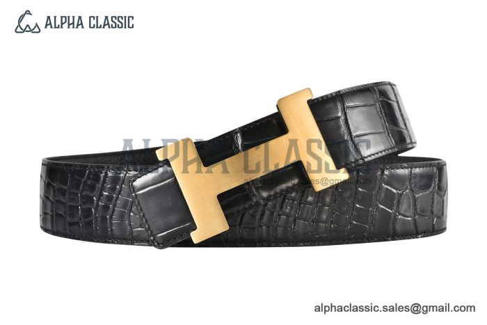 HERMES Reversible Belt Crocodile Leather with Rose Gold Constance buckle 