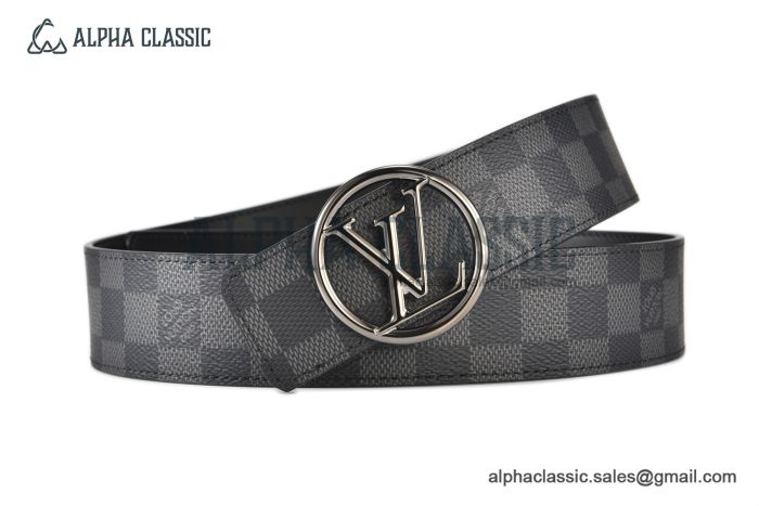 LV Circle 40mm Reversible Belt Black Canvas and Calf Leather with Gray Steel LV Circle Buckle