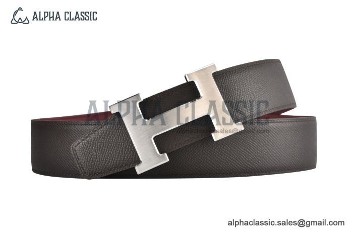 HERMES Reversible Belt Brown/Red Leather with Steel H buckle