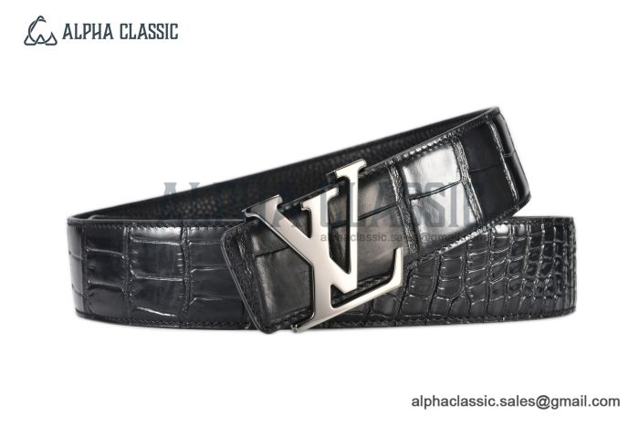 LV Alligator 40mm Belt Black Alligator Leather with Gray Steel Iconic LV Initiales Buckle