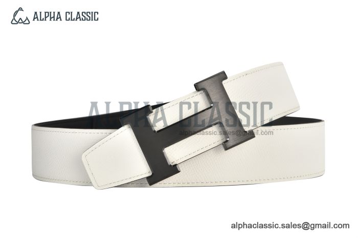 HERMES Reversible Belt White/Black Leather with black Steel H buckle