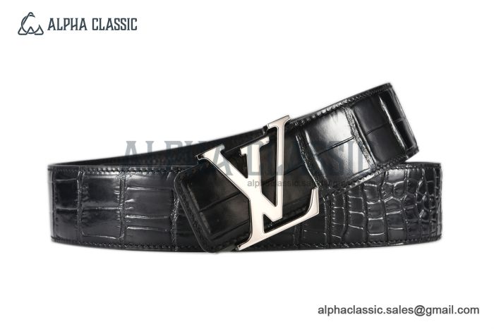LV Alligator 40mm Belt Black Alligator Leather with Stainless Steel Iconic LV Initiales Buckle