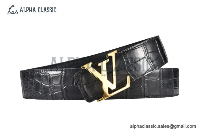 LV Alligator 40mm Belt Black Alligator Leather with Yellow Gold Iconic LV Initiales Buckle