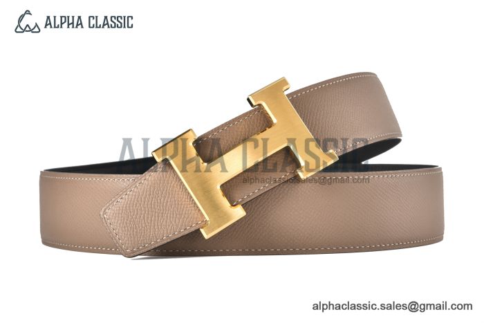 HERMES Reversible Belt Beige/Black Leather with Yellow Gold H buckle