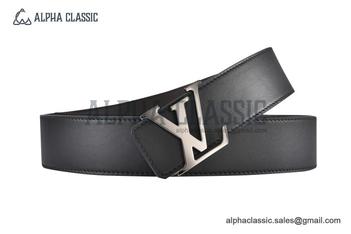 LV Mirror 35mm Reversible Belt Black Leather with Gray Steel LV Mirror Buckle