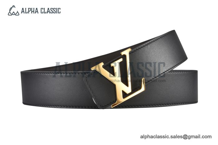 LV Mirror 35mm Reversible Belt Black Leather with Yellow Gold LV Mirror Buckle