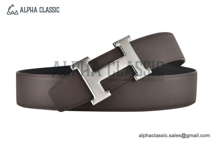 HERMES Reversible Belt Black/Brown Leather with Steel H Striee buckle