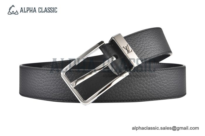 LV Pont Neuf 35MM Belt Black Taurillon Leather with Stainless Steel Louis Vuitton Signature Buckle