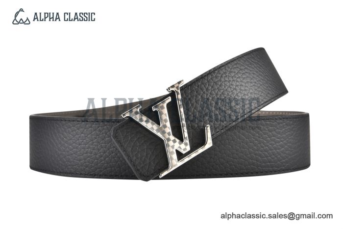 Damier LV 40mm Reversible Belt Black/Gray Calf Leather with Stainless Steel Damier LV Initials Buckle