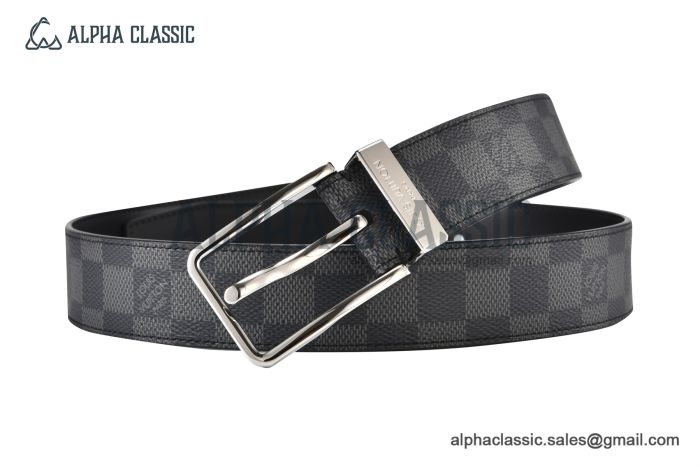 LV Pont Neuf 35MM Belt Damier Graphite Canvas and Calf Leather with Stainless Steel LV Signature Buckle