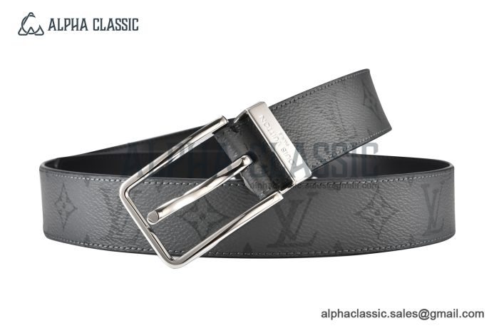LV Pont Neuf 35MM Belt Gray Monogram Eclipse Canvas with Stainless Steel LV Signature Buckle