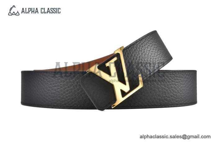 LV Initiales 40MM Belt Black Taurillon Calf Leather with Yellow Gold LV Signature Buckle
