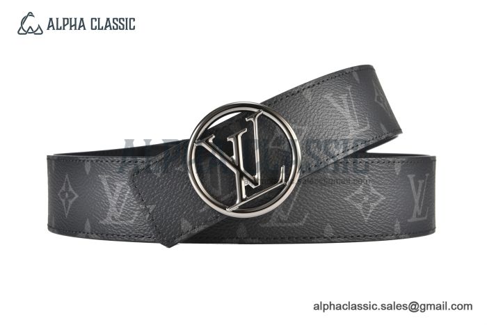 LV Circle 40mm Reversible Belt Black Monogram Canvas and Calf Leather with Gray Steel LV Circle Buckle