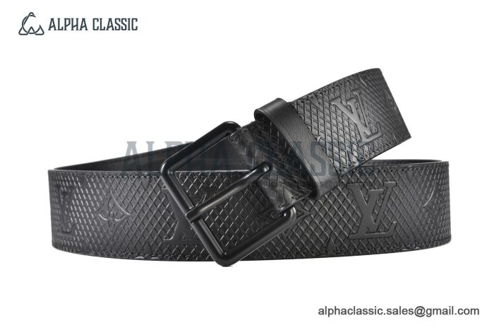 LV Speaker 40mm Belt with Black Full Embossed Monogram Calf Leather with LV Signature Matte Black Pin Buckle 