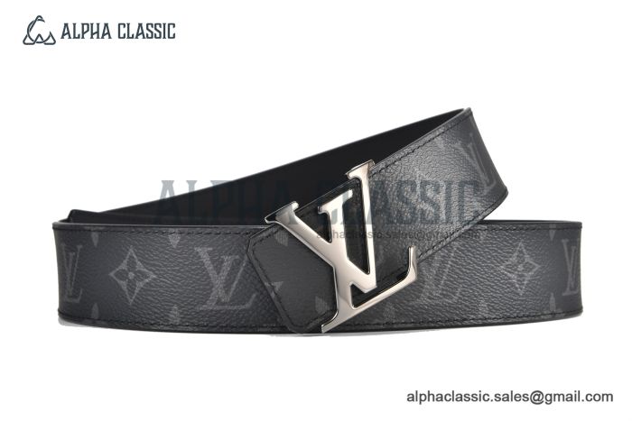 LV Initiales 40MM Reversible Belt Black Monogram Canvas and Calf Leather with Gray Steel LV Initiales Buckle