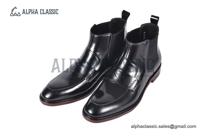 Prada Classic Brushed Black Calfskin Boot with the Triangle-embossed Logo