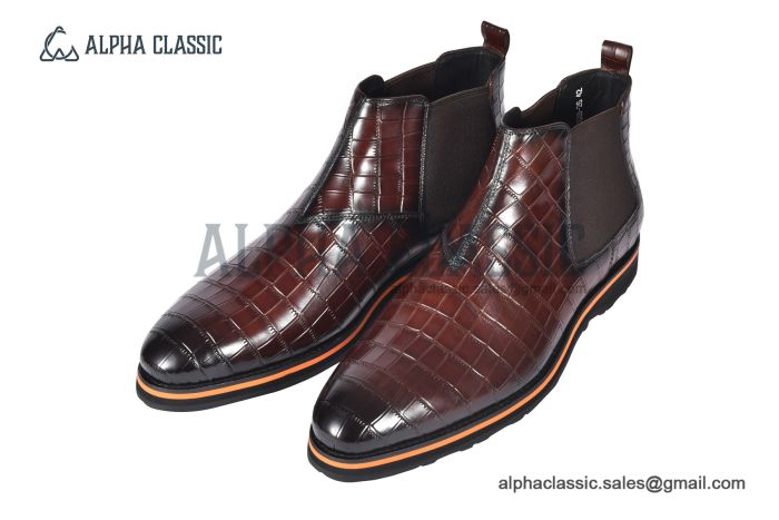 Berluti Caractère Éclair Alligator Leather Shape Red Calfskin Boot