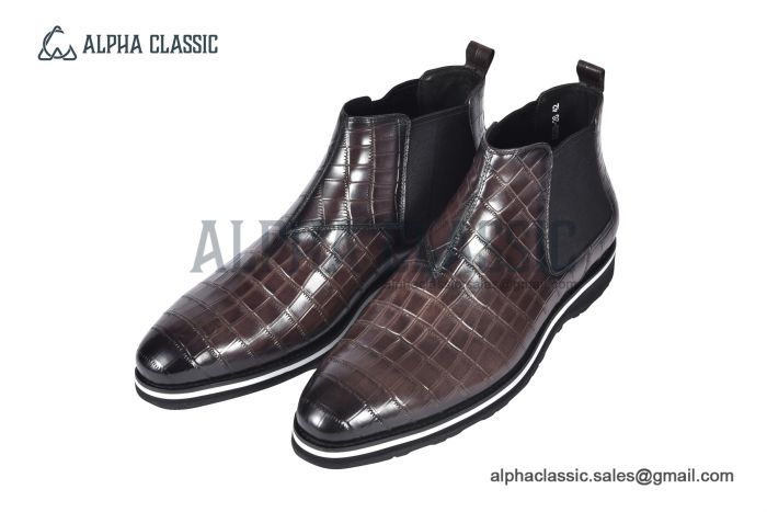Berluti Caractère Éclair Alligator Leather Shape Brown Calfskin Boot